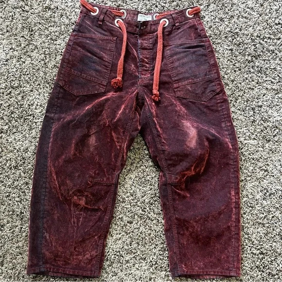 FREE PEOPLE|| Moxie Low Slung Flocked Pull-On Barrel Jeans in Chile NWOT - Picture 6 of 10